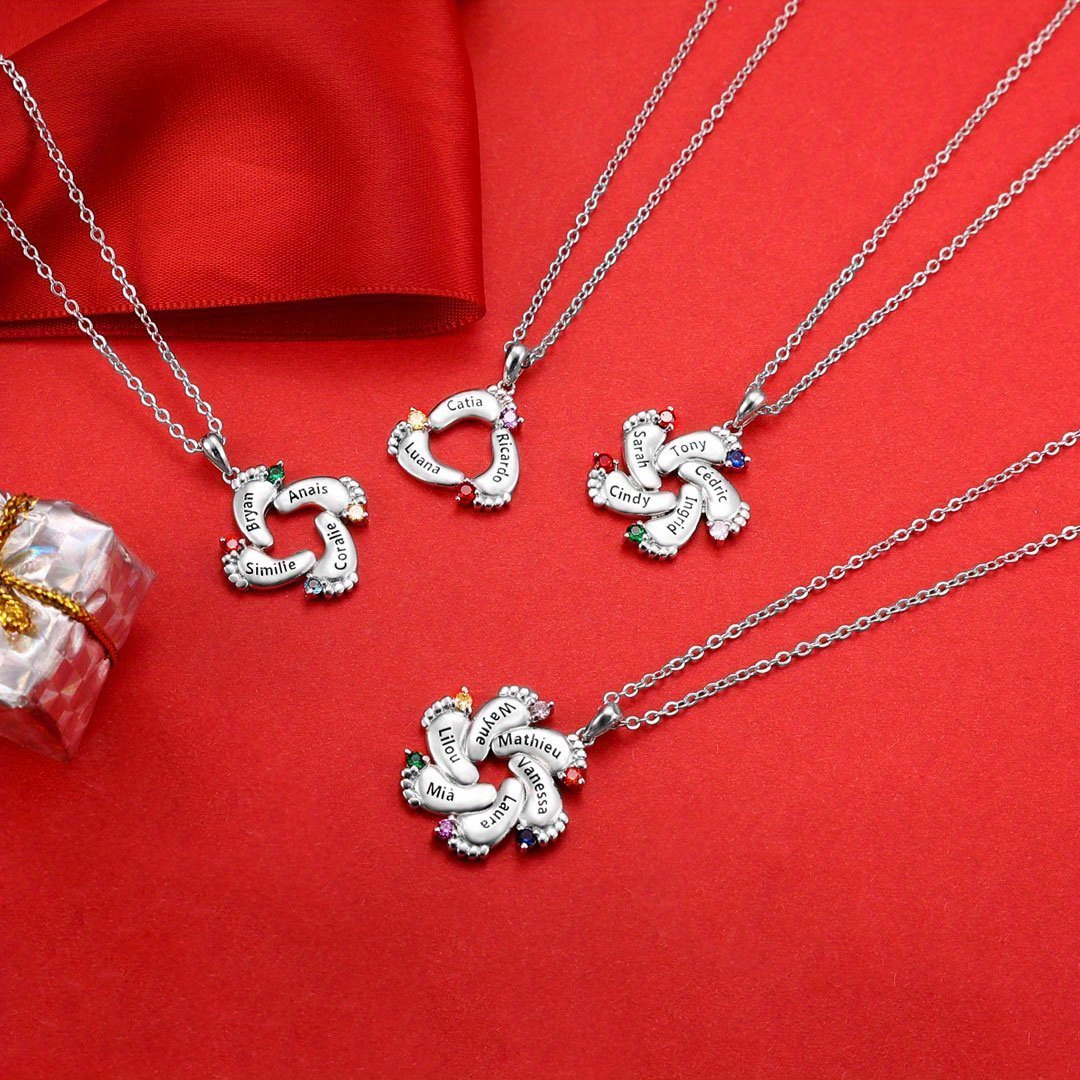 Personalized Silvery Footprint Necklace with Birthstones